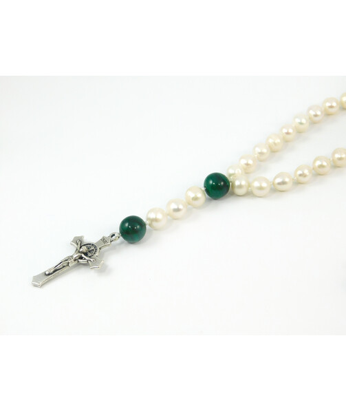 Rosary for prayer Malachite, Pearls