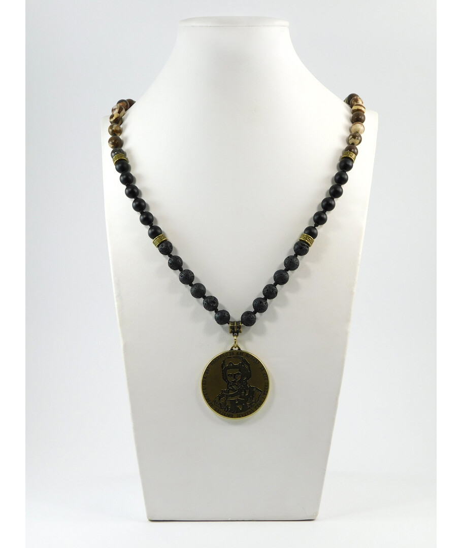 Exclusive necklace "Shevchenko Pride" Lava, Shungite, Jasper