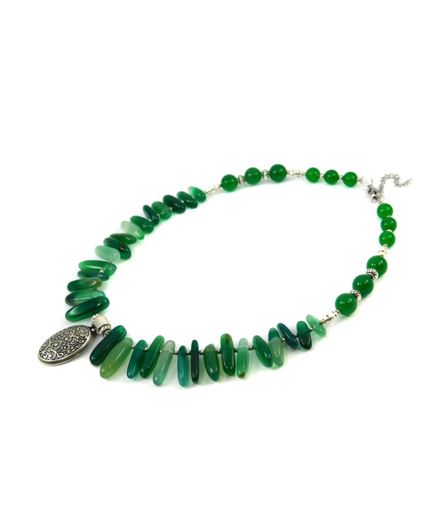 Exclusive necklace "Philis" Chrysoprase, barrel, Agate chips