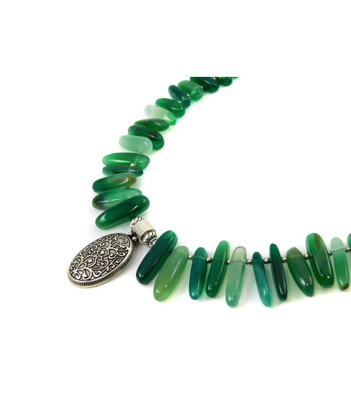 Exclusive necklace "Philis" Chrysoprase, barrel, Agate chips