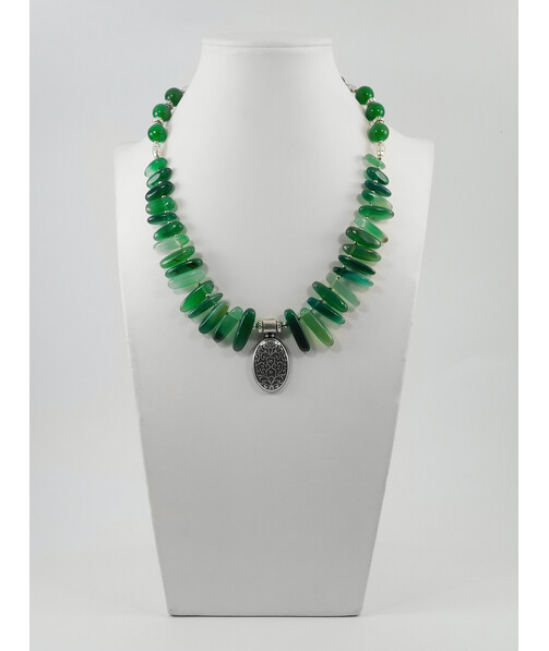 Exclusive necklace "Philis" Chrysoprase, barrel, Agate chips