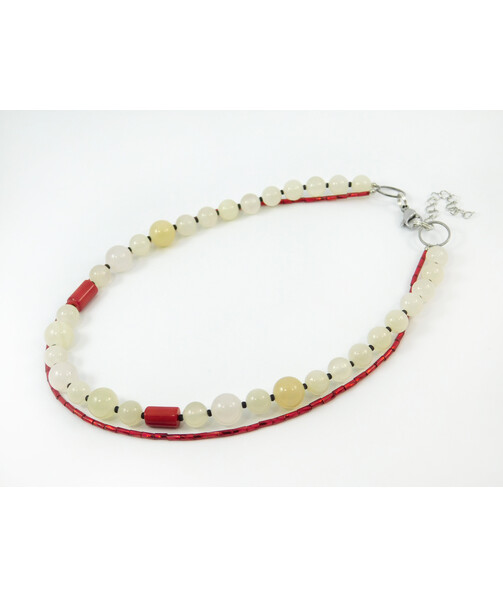 Exclusive necklace "Pishchanka" Onyx, Coral barrel, 2 rows