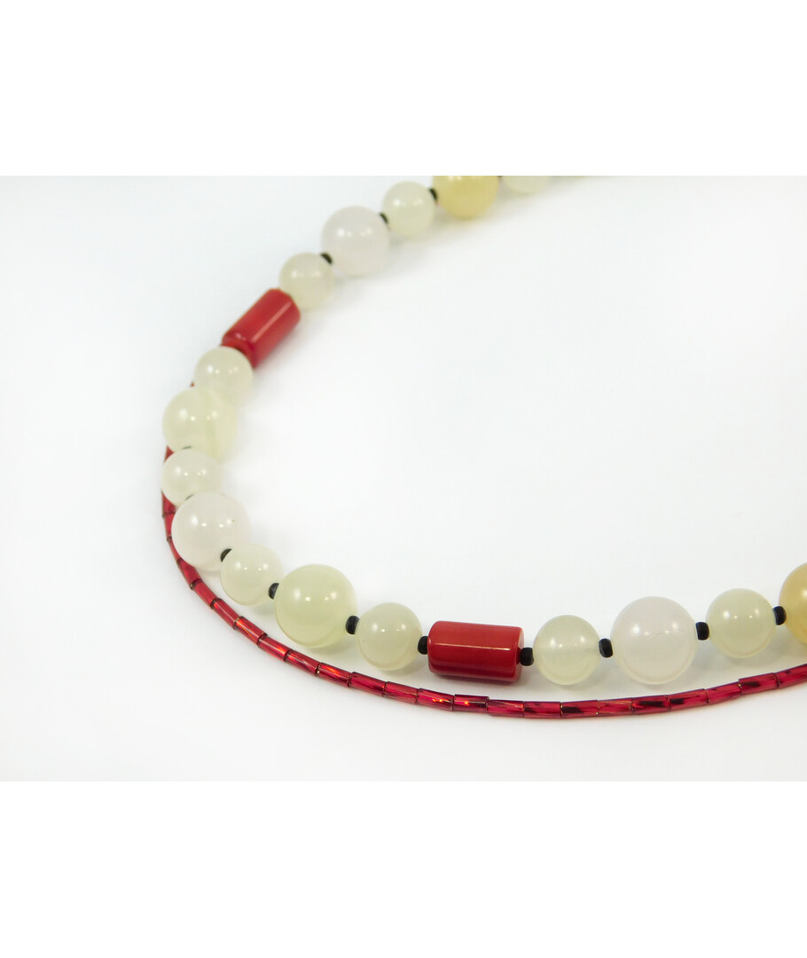 Exclusive necklace "Pishchanka" Onyx, Coral barrel, 2 rows