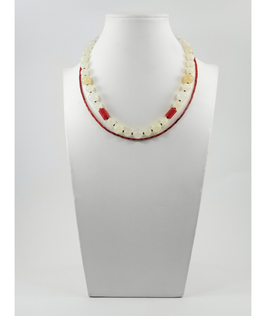 Exclusive necklace "Pishchanka" Onyx, Coral barrel, 2 rows