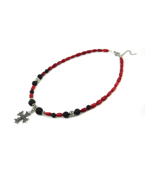 Exclusive necklace "Red and black" Lava, Coral fig