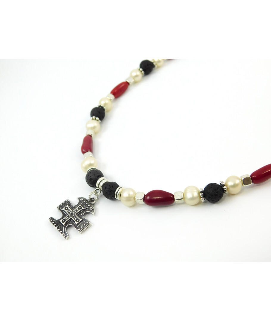 Exclusive necklace "Princess Olga" Lava, Pearls, Coral pic