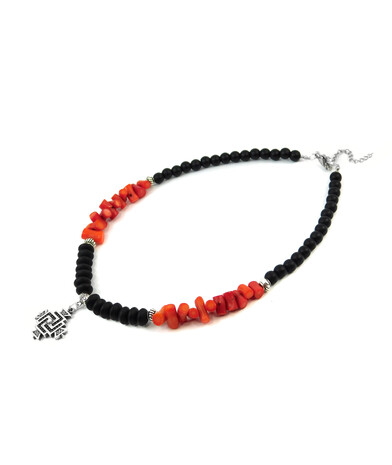 Exclusive necklace "Red and black" Shungite, rondel, Coral spovpchik