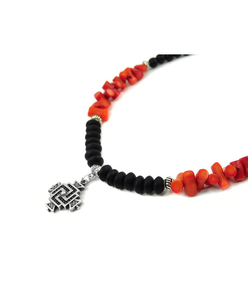 Exclusive necklace "Red and black" Shungite, rondel, Coral spovpchik