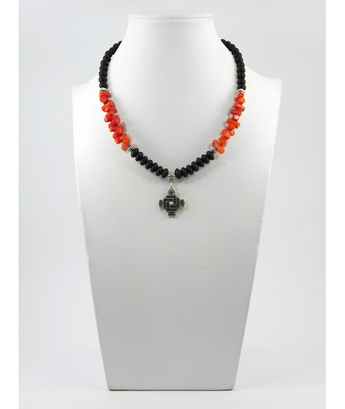 Exclusive necklace "Red and black" Shungite, rondel, Coral spovpchik