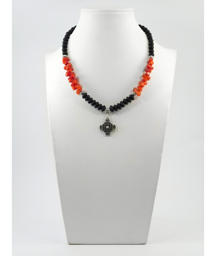 Exclusive necklace "Red and black" Shungite, rondel, Coral spovpchik