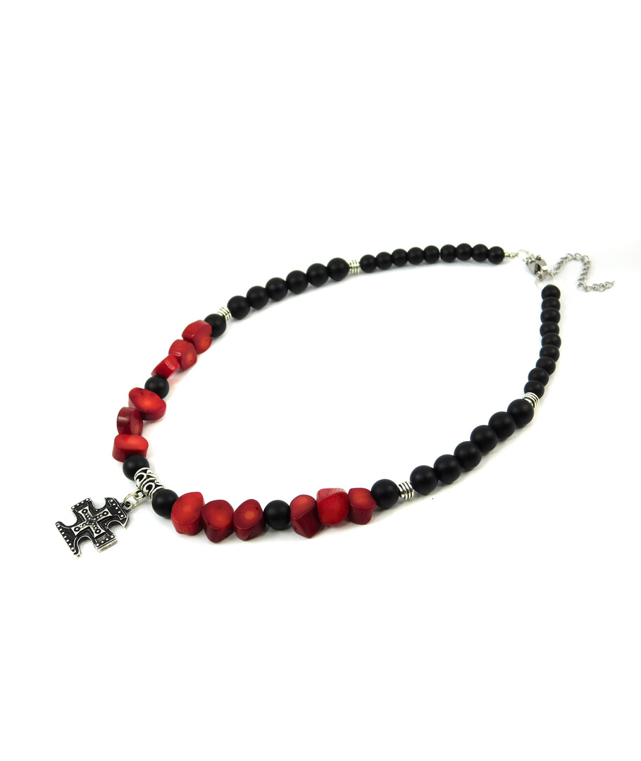 Exclusive necklace "Red and black" shungite, Coral galtovka