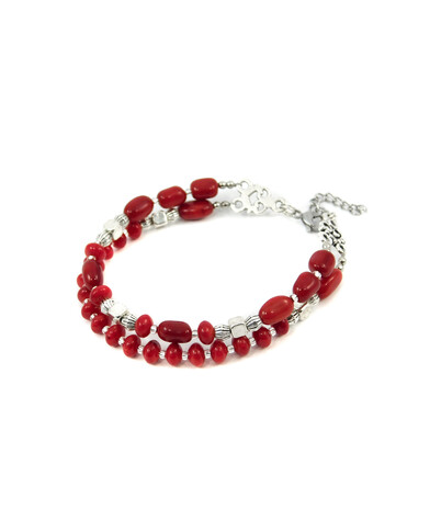 Exclusive bracelet "Lisbon" Coral rice rondel, 2 rows