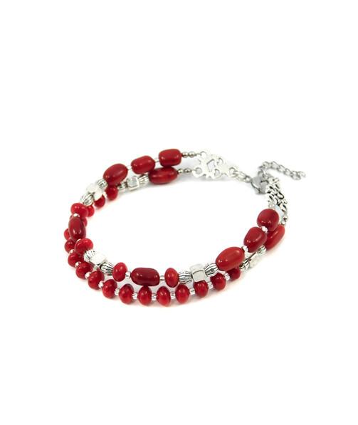 Exclusive bracelet "Lisbon" Coral rice rondel, 2 rows