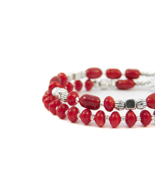 Exclusive bracelet "Lisbon" Coral rice rondel, 2 rows