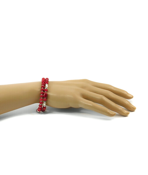 Exclusive bracelet "Lisbon" Coral rice rondel, 2 rows