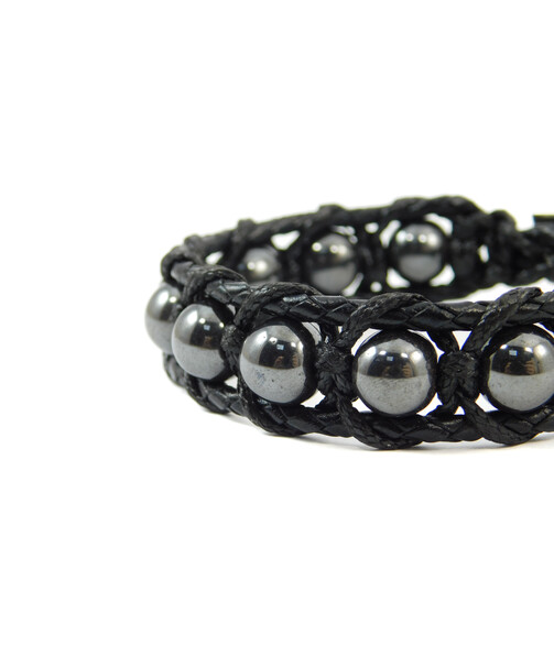 Exclusive leather bracelet "Arrest" Hematite