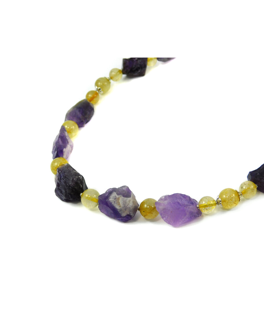 Exclusive necklace "Amethyst mountain" Amethyst, rutile quartz