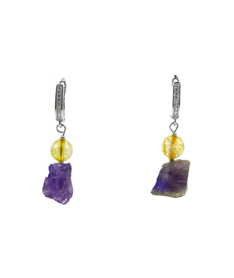 Exclusive earrings "Amethyst mountain" Amethyst galtovka, Rutile quartz