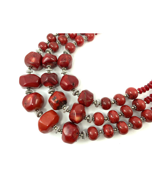 Exclusive necklace "Ksenia" Coral 3 rows