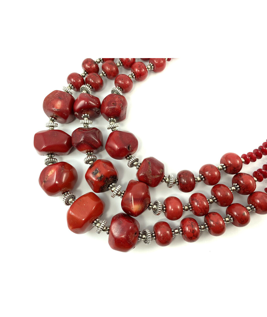 Exclusive necklace "Ksenia" Coral 3 rows