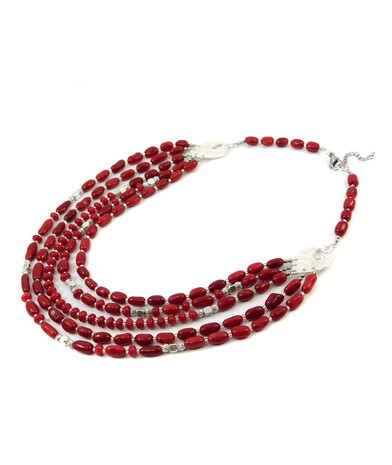 Exclusive necklace "Lisbon" Coral rice, rondel, 5 rows