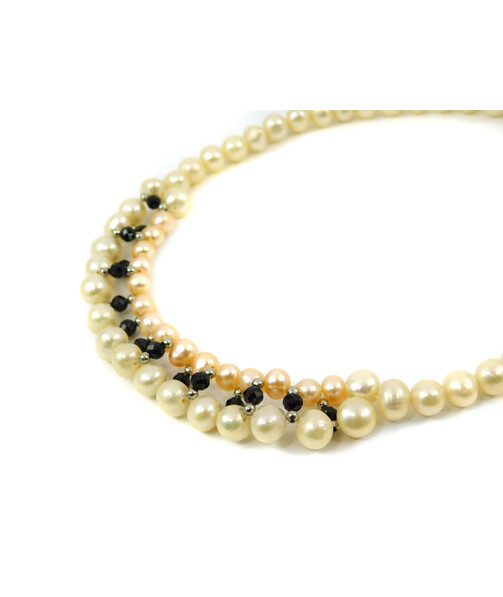 Exclusive necklace "Peach aroma mini" Pearls, peach, Tourmaline