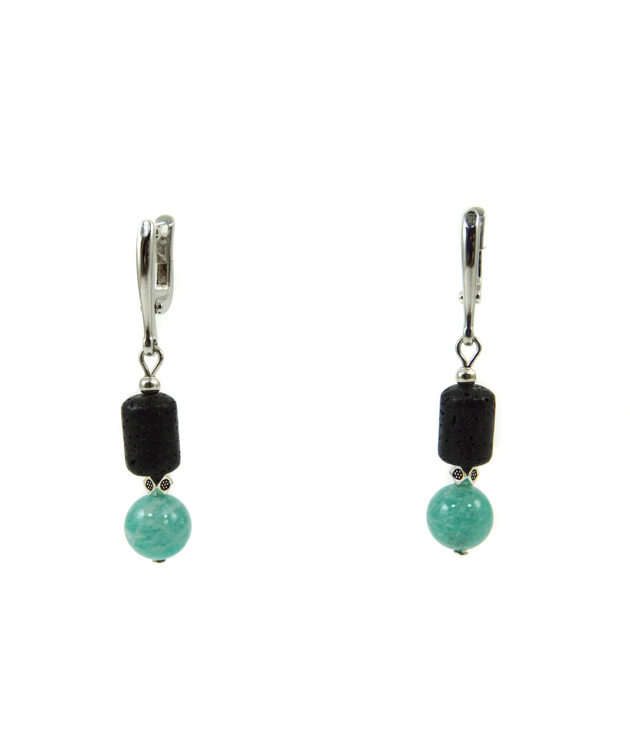 Exclusive earrings "Seaside" Lava barrel, Amazonite