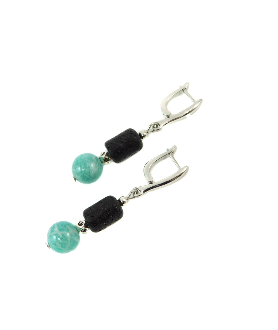 Exclusive earrings "Seaside" Lava barrel, Amazonite