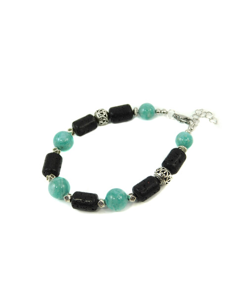 Exclusive bracelet "Sea coast" Lava barrel, Amazonite