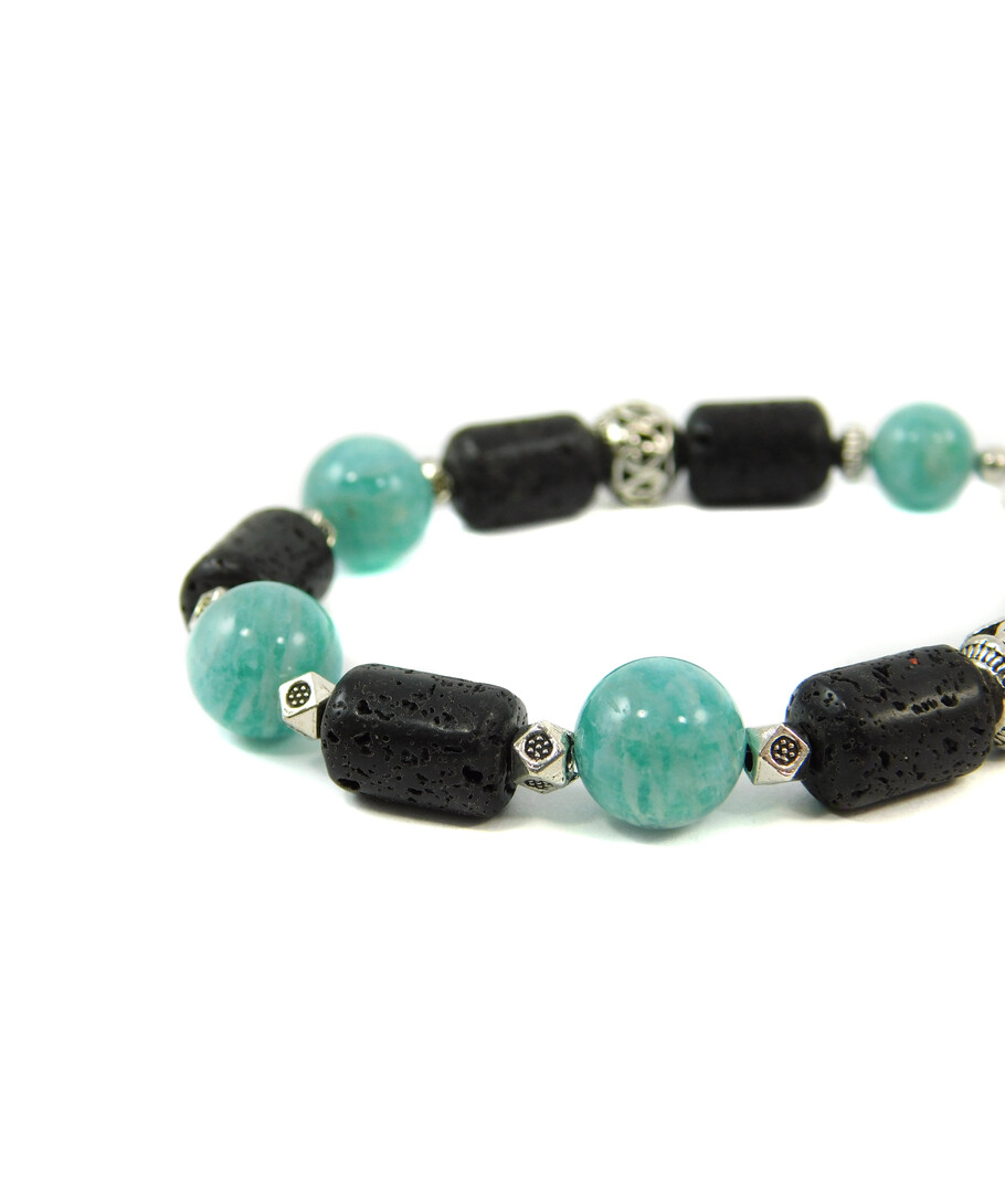 Exclusive bracelet "Sea coast" Lava barrel, Amazonite