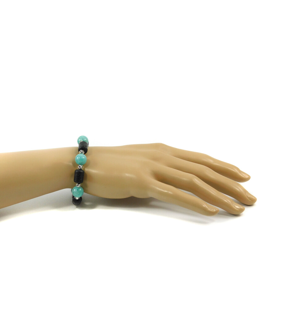 Exclusive bracelet "Sea coast" Lava barrel, Amazonite