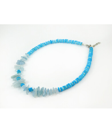 Exclusive necklace "Simba" Aquamarine needles, shells Scafarki washer