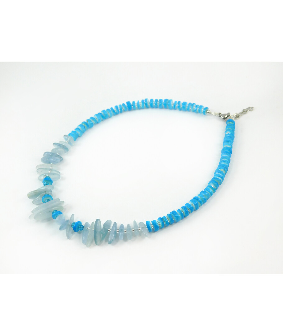 Exclusive necklace "Simba" Aquamarine needles, shells Scafarki washer