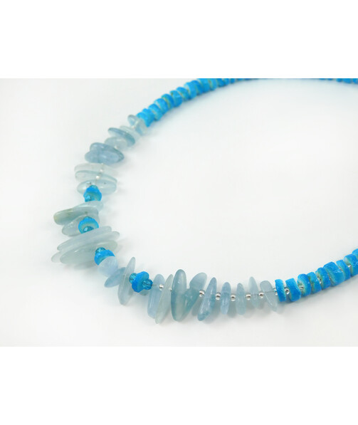 Exclusive necklace "Simba" Aquamarine needles, shells Scafarki washer