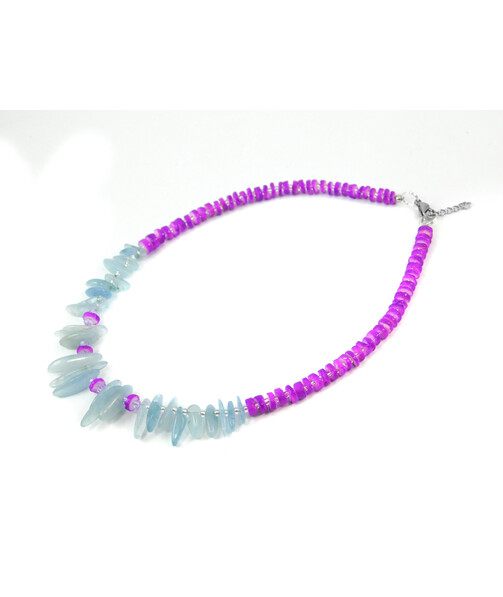 Exclusive necklace "Simba" Aquamarine needles, shells Scafarki washer