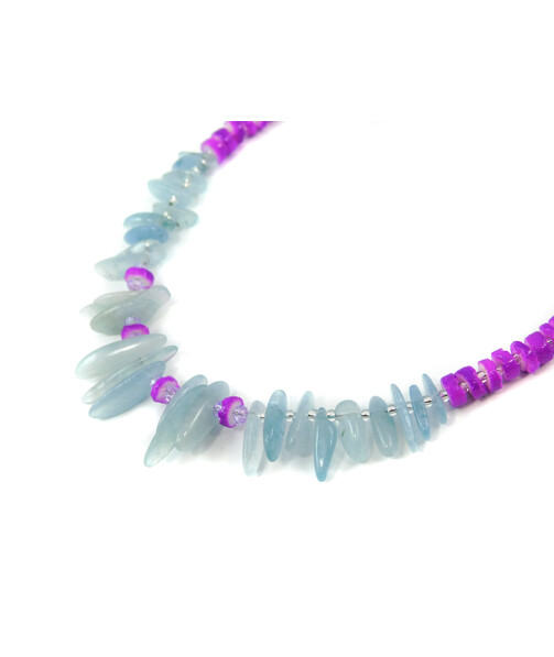 Exclusive necklace "Simba" Aquamarine needles, shells Scafarki washer