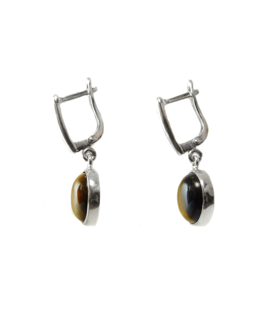 Tiger's eye earrings, silver