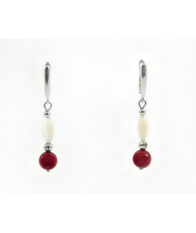 Exclusive earrings "Snowy rowan" Coral tablet, Mother of pearl fig