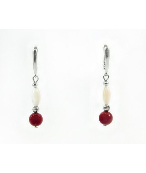 Exclusive earrings "Snowy rowan" Coral tablet, Mother of pearl fig