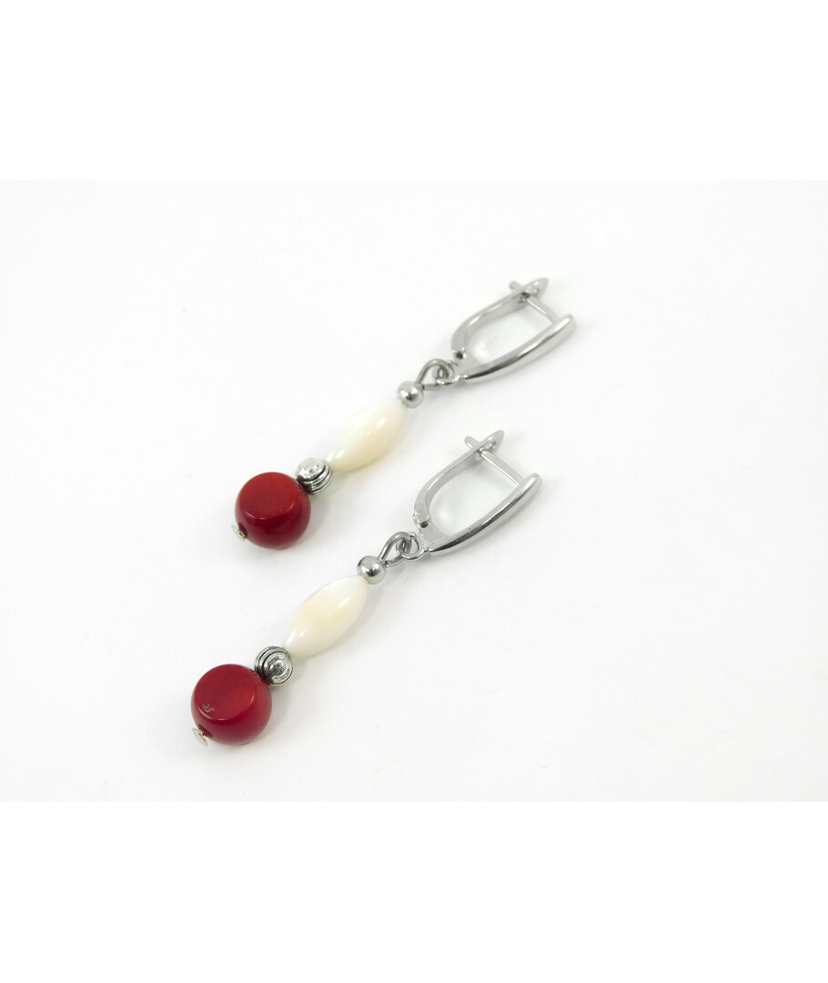 Exclusive earrings "Snowy rowan" Coral tablet, Mother of pearl fig