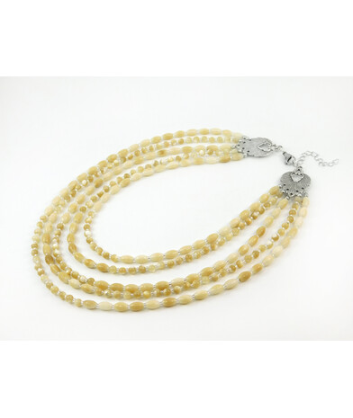 Exclusive necklace "Ilma" Mother of pearl, rice, 5 rows