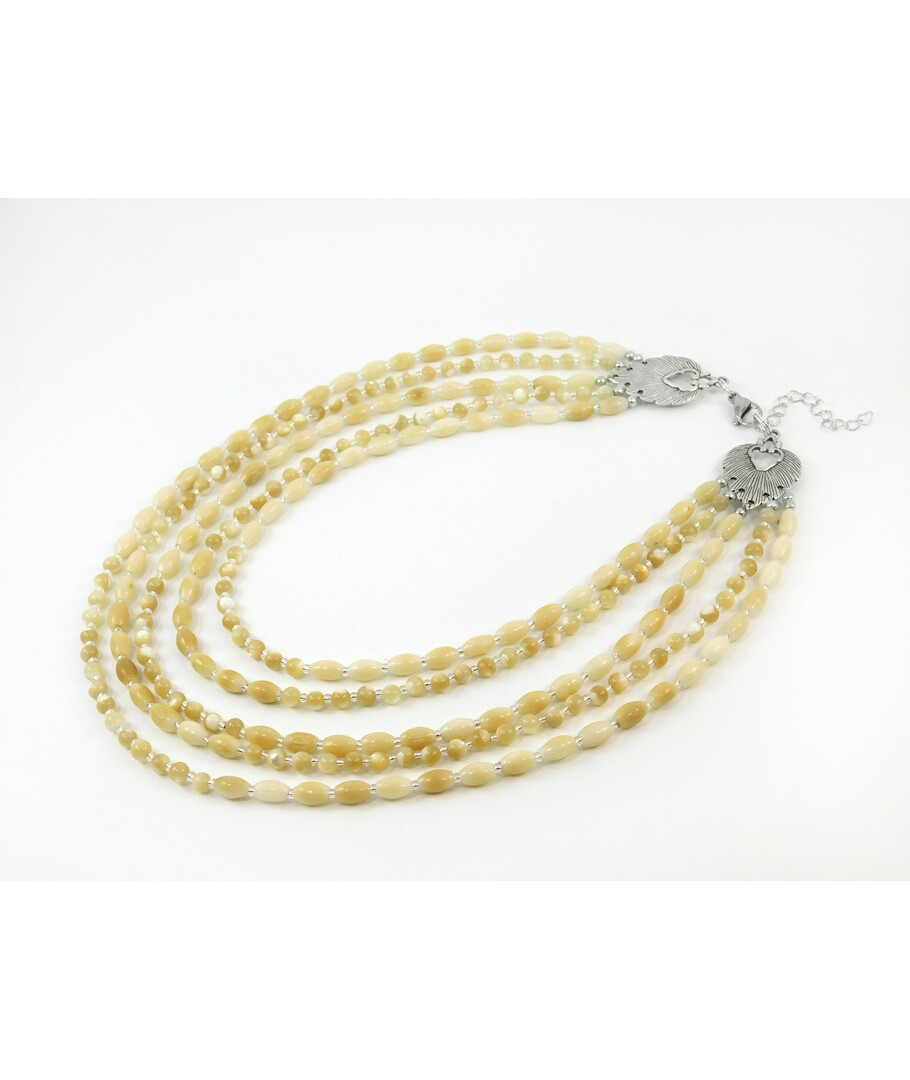 Exclusive necklace "Ilma" Mother of pearl, rice, 5 rows