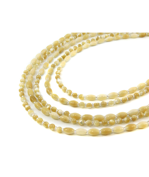 Exclusive necklace "Ilma" Mother of pearl, rice, 5 rows