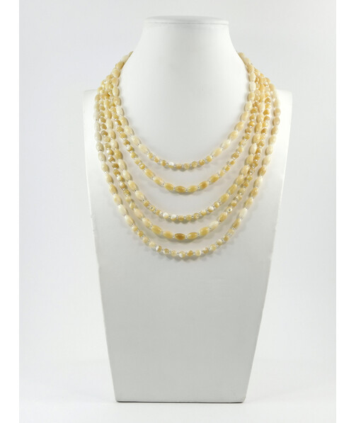 Exclusive necklace "Ilma" Mother of pearl, rice, 5 rows