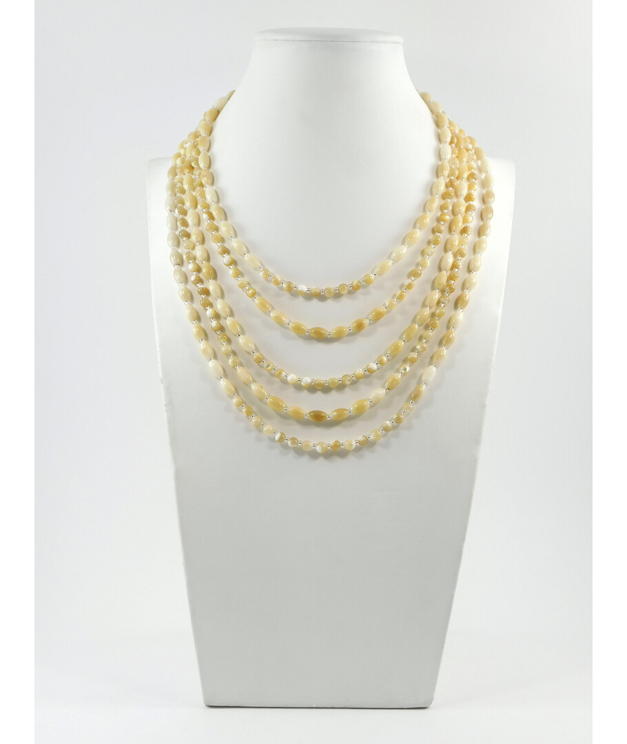 Exclusive necklace "Ilma" Mother of pearl, rice, 5 rows