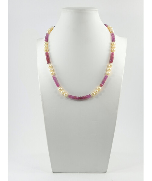 Exclusive necklace "Land of Oz" Pink multi-sapphire, Peach rondel pearls, silver								