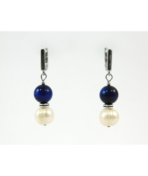 Exclusive earrings "Florida" Pearls, Tiger's eye