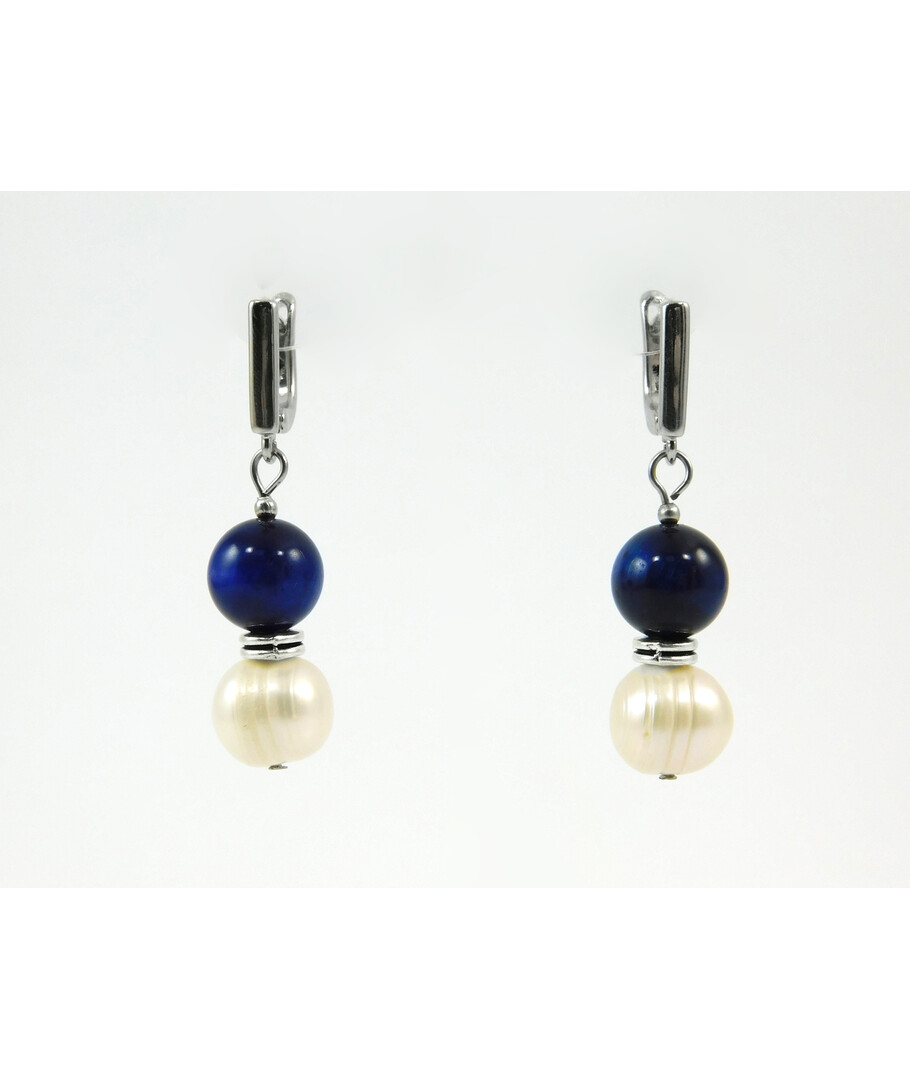 Exclusive earrings "Florida" Pearls, Tiger's eye