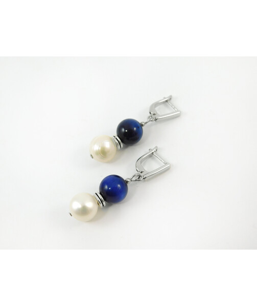 Exclusive earrings "Florida" Pearls, Tiger's eye