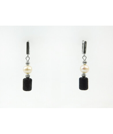 Exclusive earrings "Venice" Pearls, lava barrel